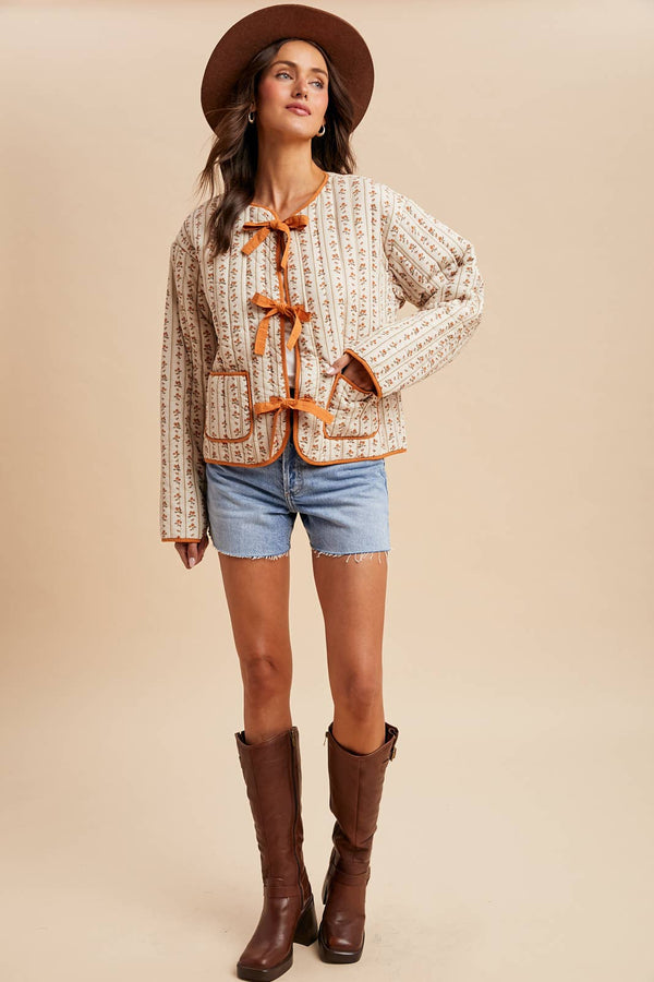 QUILTED BOW TIE PUFFER JACKET