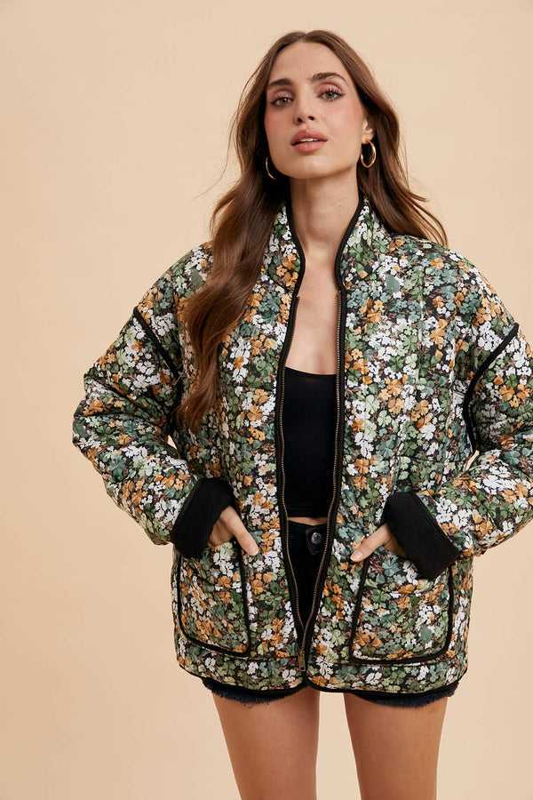 QUILTED PUFFER FLORAL JACKET