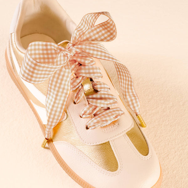 Step It Up Shoelaces-Gingham Tan