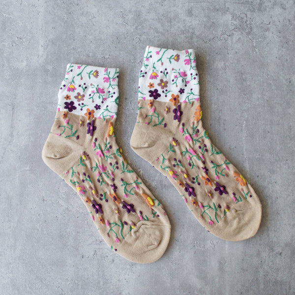 Floral 2 Tones Casual Socks