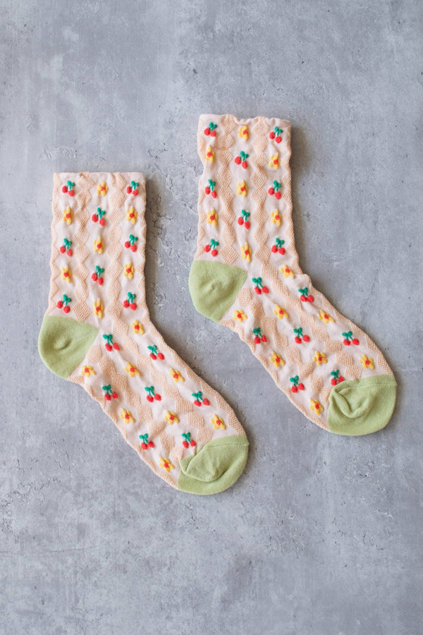 Women's Cherry Floral Pattern Socks