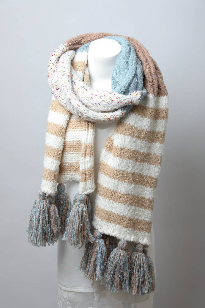 Boho Speckle Stripe Tassel Scarf 💗: Blue Mocha