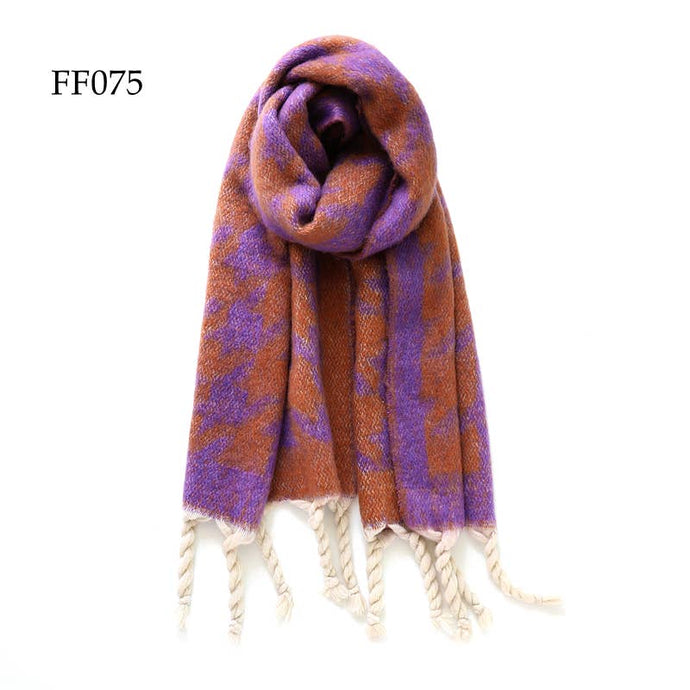 Soft Oblong MultiColor Houndstooth Brushed Scarf (14 colors): F0075